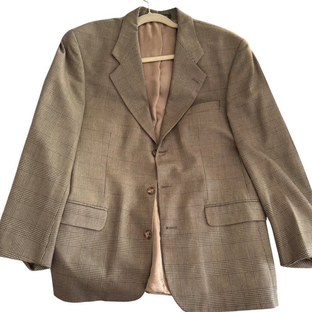 Brandini Le Collezioni Mens 41R Wool Silk Plaid Blazer Three Button Brown Canada - Picture 13 of 13